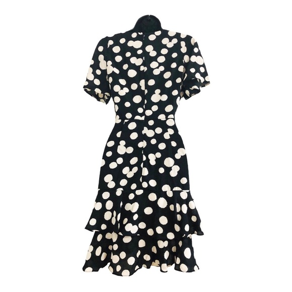 Nicole miller studio black oversize polka dot flutter hem flirty dress size 2 - Picture 5 of 16